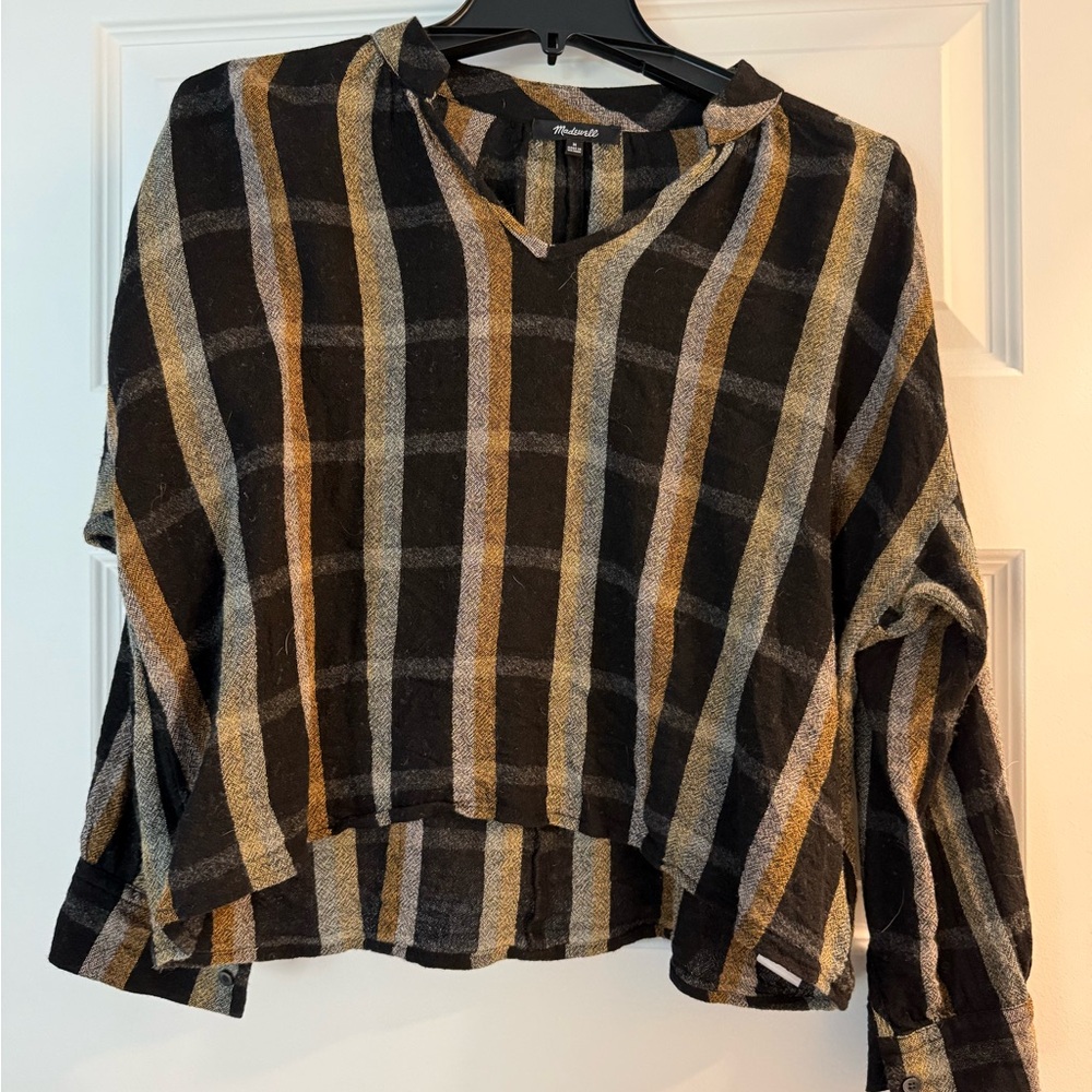 Madewell Black and Brown Striped Crop Shirt